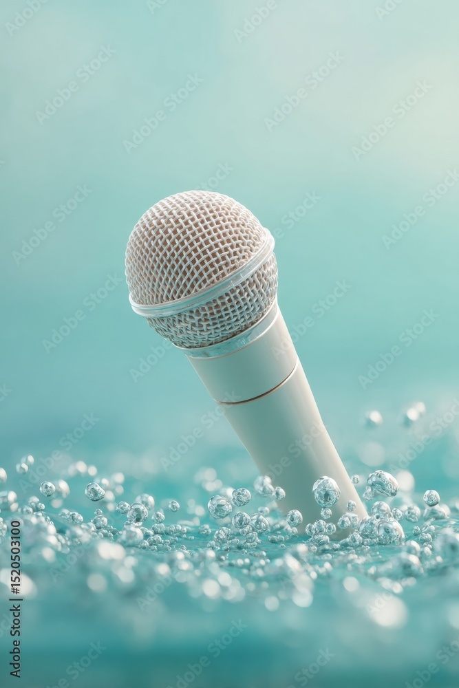 Aufkleber ethereal sound waves minimalist microphone immersed in dynamic crystal bubbles - contemporary audio 