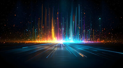 Abstract Futuristic Cityscape With Glowing Lines And Lights