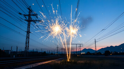 Fireworks Display Over Industrial Landscape At Dusk