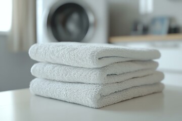 folded towel on laundry machine, white desk, high resolution texture, realworld application