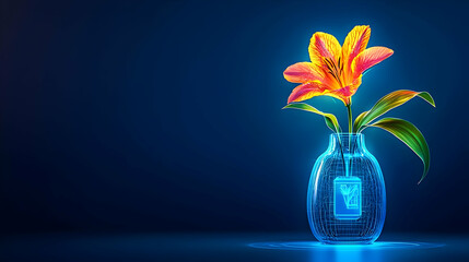 Glowing Digital Lily In Glass Vase