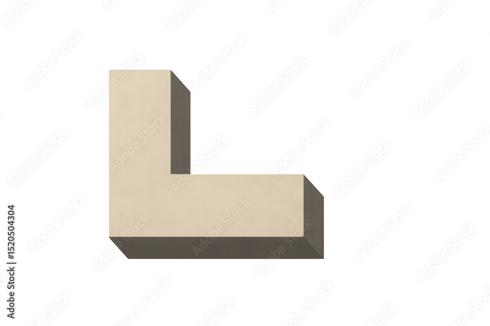 Fototapete 3d rendering of a beige l-shaped block on a transparent background, perfect for educational or desig