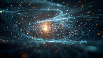 Abstract Spiral Galaxy Digital Art With Glowing Particles