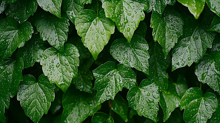 Closeup View Of Lush Green Leaves With Water Drops