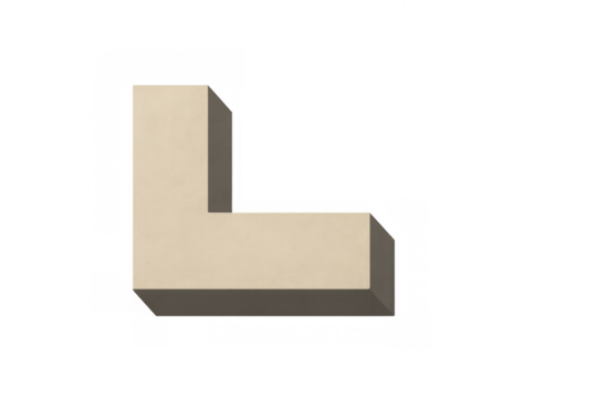3d rendering of a beige l-shaped block on a transparent background, perfect for educational or design projects