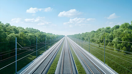 Green Forest Railway Tracks Perspective View