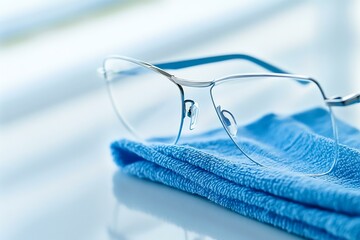 glasses being cleaned with cloth, bright daylight white space, high resolution texture, realworld application