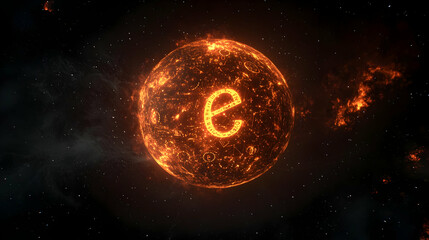 Glowing Orange Letter E Planet In Space