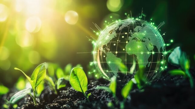 Close up of green web hosting solutions using renewable energy, energy-efficient servers, and carbon offsetting programs to reduce the environmental impact of online platforms