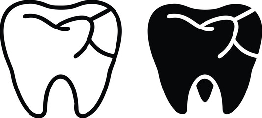 Minimalist Vector Tooth Icon Line Drawing Front View for Dental Illustration