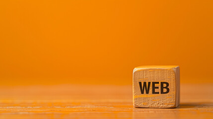 WEB 2 or 3 symbol. Turned a wooden cube and changed words WEB 2.0 to WEB 3.0. Beautiful orange table, orange background, copy space. Business, technology and WEB 2.0 or 3.0 concept