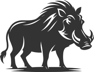 Vector silhouette of a warthog animal isolated drawing black