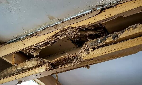 Termite Damage to Wooden Joists in Structure

