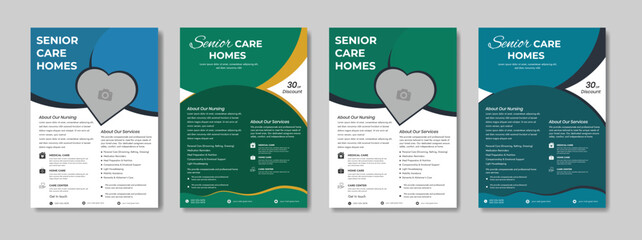 senior care best service flyer, care center flyer template, senior care flyer template, home care service flyer, medical charity flyer template with brochure creative layout shape