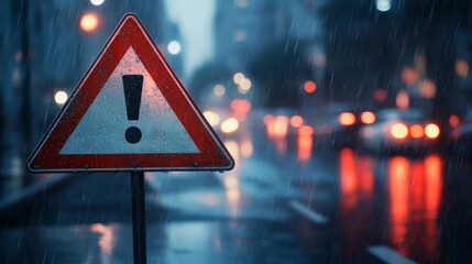 Road sign warns of snow hazard, winter safety alert for ice ahead, weather warning signals dangerous and slippery conditions.