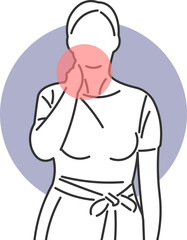 Woman with severe pain in jaw and neck, holding her face in discomfort
