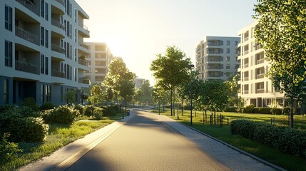 Modern Apartment Buildings in a Green Residential Neighborhood