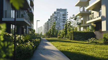 Modern Apartment Buildings in a Green Residential Neighborhood