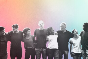 Happiness group of people huddle and smiling together