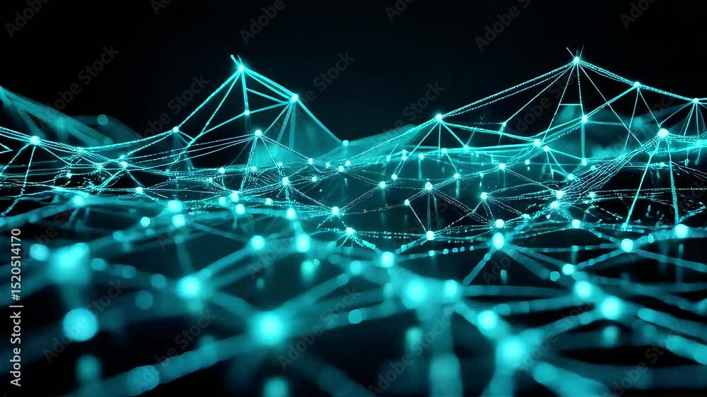 Aufkleber abstract teal network: dynamic interconnected nodes flowing