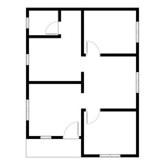 Black and White floor plan of a modern unfurnished house for your design. Suburban house blueprint. Architectural background.