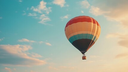 Fototapeta premium Colorful hot air balloon soaring through a light sky.