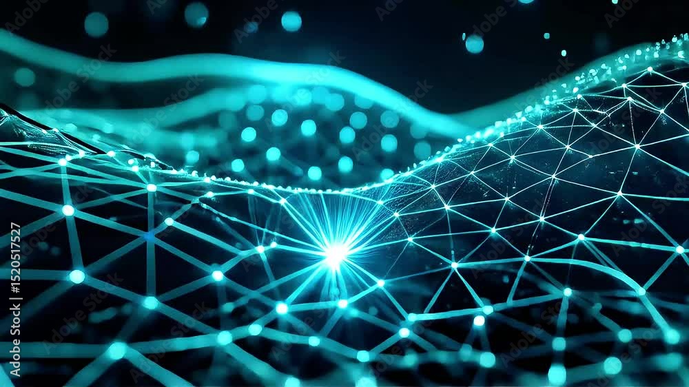 Poster abstract teal network: dynamic light and connection