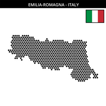 Medium hexagonal dotted map of emilia-romagna in Italy