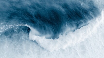 Deep blue ocean wave breaking aerial