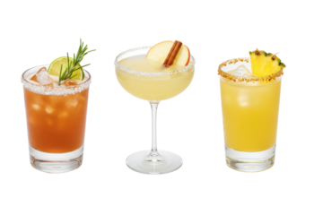 Selection of refreshing cocktails isolated on a black background providing visual clarity