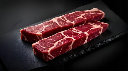 raw beaf in black plates