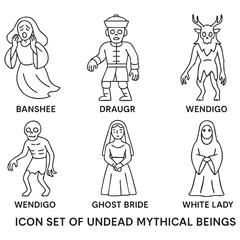 Undead Mythical Creatures Icons – Black and White Ghost Legends Set
