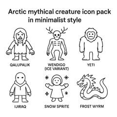 Arctic Mythical Creatures Icons – Frozen Legends in Black and White