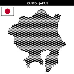 Medium hexagonal dotted map of Kanto in Japan