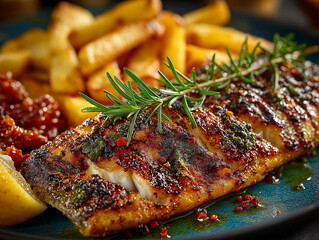Fish and chips with rosemary and pepper