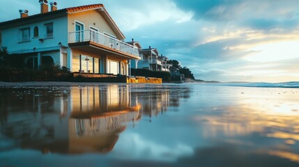 Close up of sustainable construction practices for coastal areas using resilient materials, flood-resistant designs, and eco-friendly building methods to protect infrastructure from rising sea levels