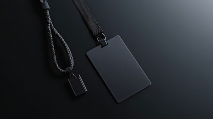Black Lanyard and ID Card on Dark Background