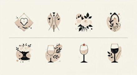 Elegant Wedding Floral Illustrations Minimalist Line Art & Icon Set for Invitations