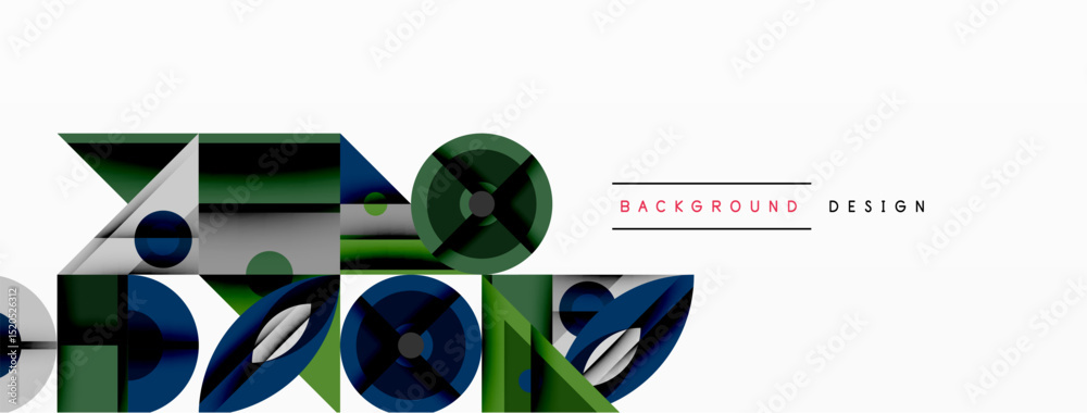 Poster abstract geometric shapes, blue, green, silver tones. modern design elements create dynamic composit