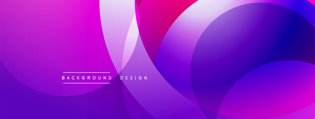 Abstract vibrant background. Overlapping circles create dynamic purple, pink, blue gradients. Text reads background design. Modern visual element.