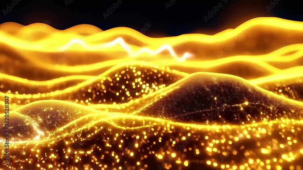 Poster golden particle waves: abstract animated background