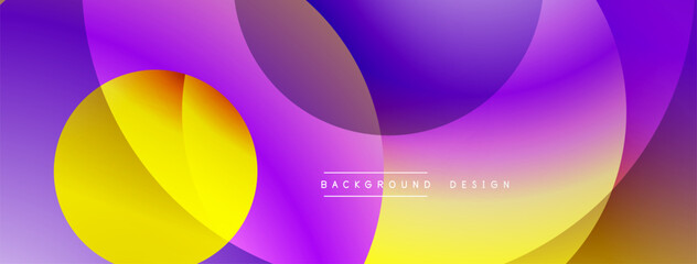 Fototapeta premium Abstract vibrant shapes overlap, creating fluid colorful background. Purple, yellow hues dominate design, offering modern aesthetic.