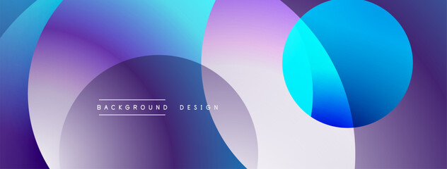 Fototapeta premium Abstract circles overlap, creating vibrant purple, blue hues. Modern design element for backgrounds, presentations. Smooth gradients present visual appeal.