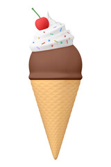 Chocolate ice cream png sticker, 3D rendering, transparent background