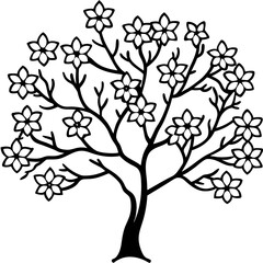 Simple Sakura Blossom Tree Vector on White