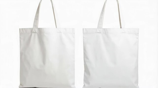 Two blank white canvas tote bags displayed side-by-side on a clean white background for mockups or design templates
