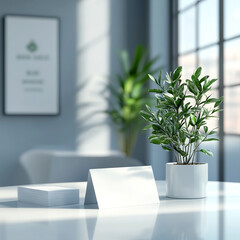 Blank White Cards Ready for Branding in a Modern Office Setting.ai generated