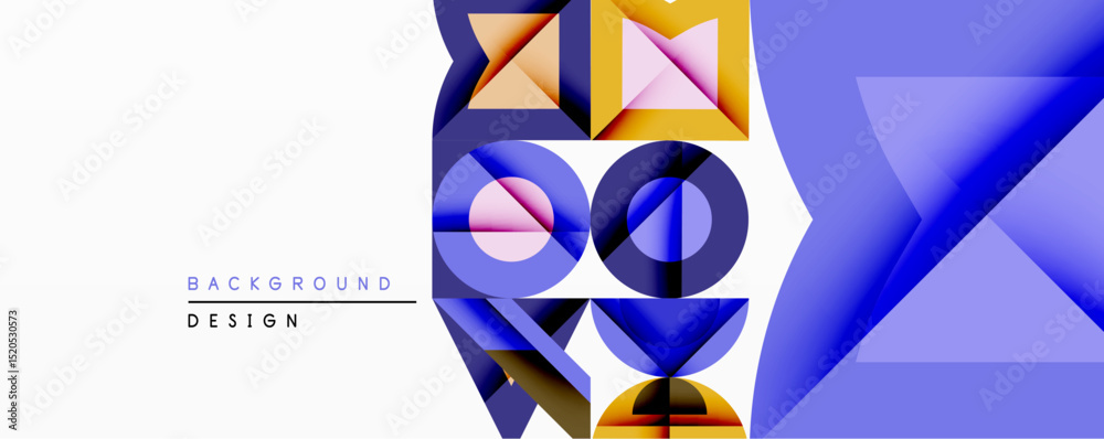 Aufkleber abstract geometric composition. vivid blue, yellow, pink hues dominate. overlapping shapes create dy