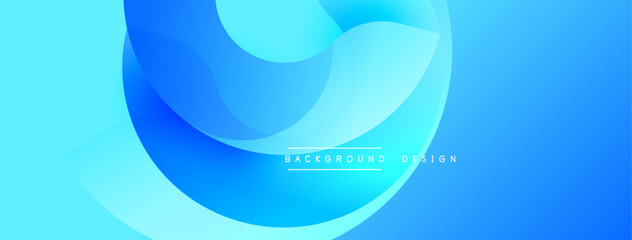 Abstract blue background. Smooth shapes overlap, creating dynamic visual effect. Modern design suitable for banners, websites.