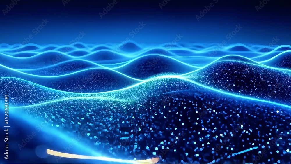 Poster Abstract Blue Waves: Glowing Particle Field Animation